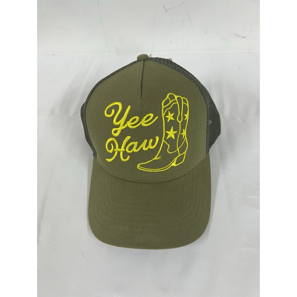 Twelve Yee Haw Cowboy Boot Trucker Hat Olive Green Yellow Mesh Snapback Cap NWT